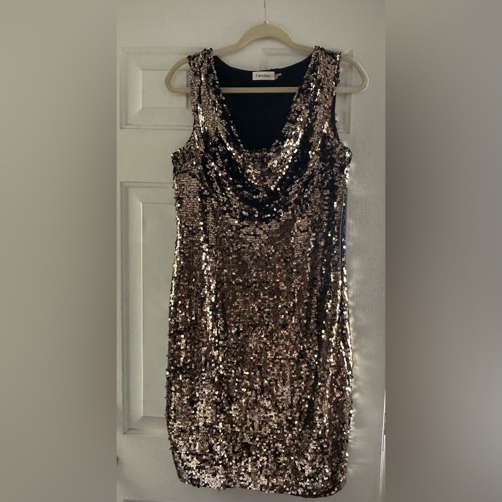 Calvin Klein Brown Sequin Sheath Mini Dress
